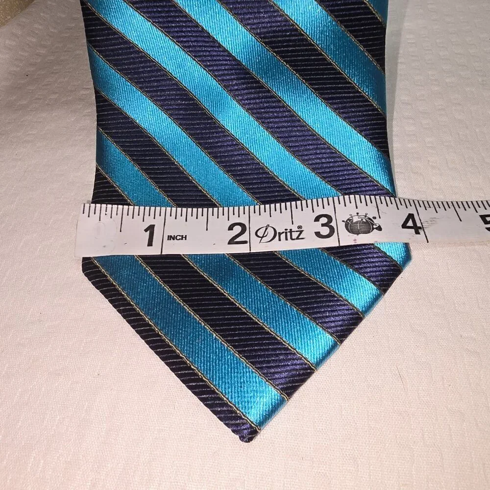 VINTAGE ZANZARA MENS TIE 100% SILK DIAGONAL STRIPES NAVY AND TEAL BLUE NWT